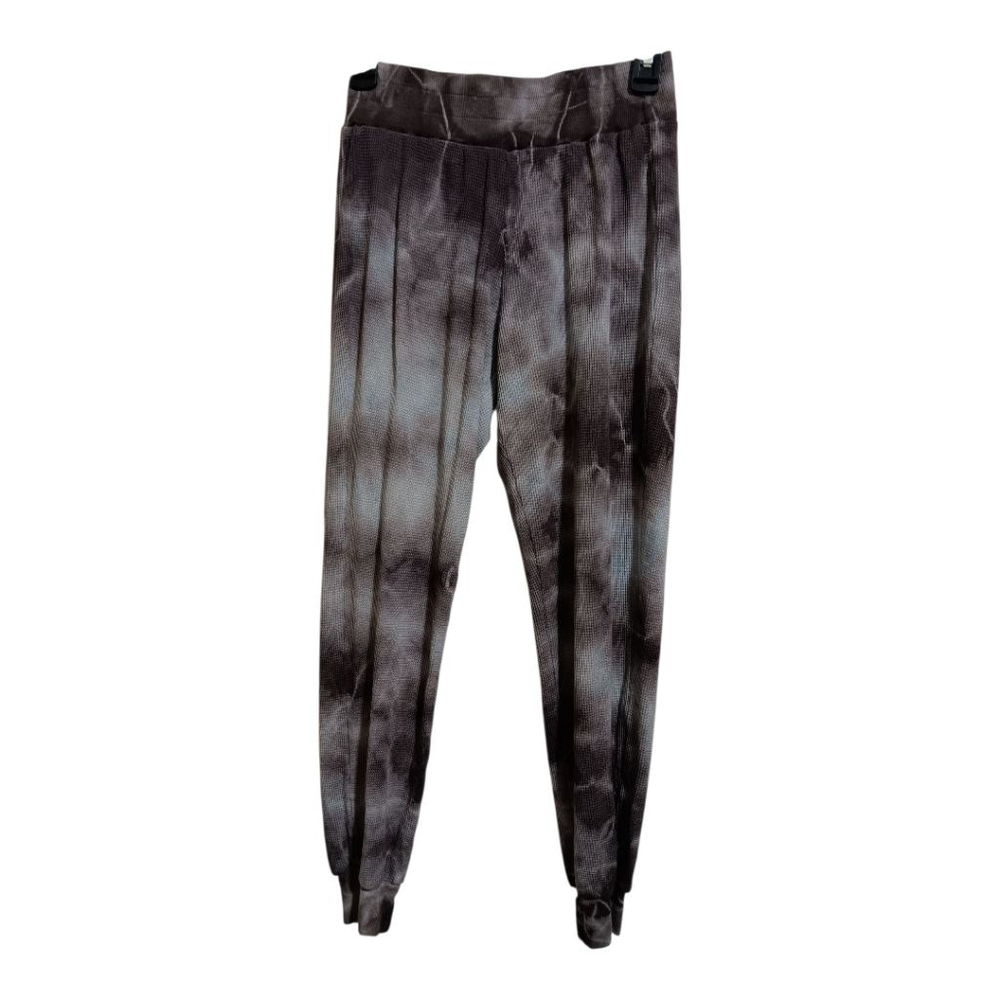 Brooklyn Karma Charcoal Grey Blue Tie Dye Thermal Crew Neck Crop Top & Pants Set - Picture 12 of 17
